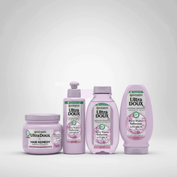 مجموعة Garnier Ultra Doux بالأرز والنشا – العناية الكاملة للشعر الجاف والتالف